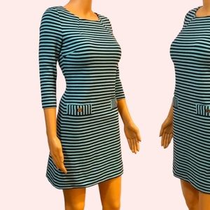Lilly Pulitzer Womens Extra Small Charlene Shift Dress EUC Teal Navy 3/4 Sleeves